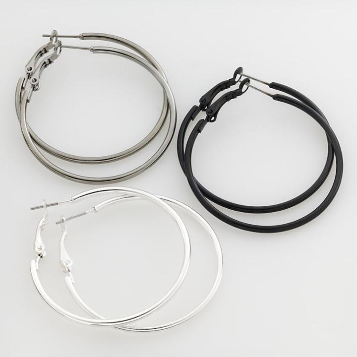 Mudd Two Tone Hoop Earring Set, Women's, Grey