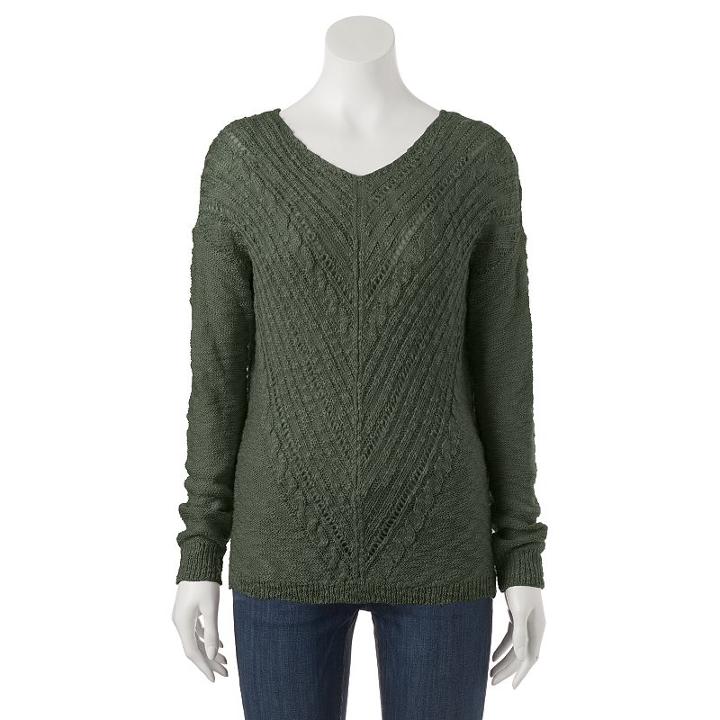 Juniors' Cloud Chaser Open-work Drop-shoulder Sweater Top, Girl's, Size: Medium, Green Oth
