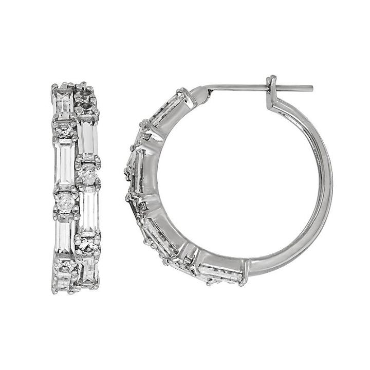 Simply Vera Vera Wang Sterling Silver Lab-created White Sapphire Hoop Earrings, Women's
