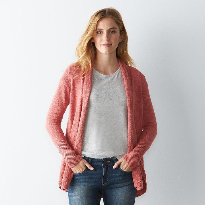 Women's Sonoma Goods For Life&trade; Ribbed Trim Cardigan, Size: Large, Light Red