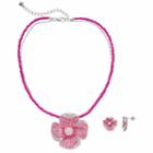 Pink Beaded Flower Pendant Necklace & Drop Earring Set, Women's