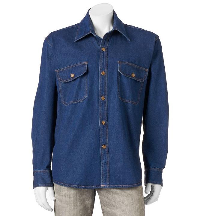 Men's Bear River Classic-fit Washed Twill Button-down Shirt, Size: Large, Blue (navy)