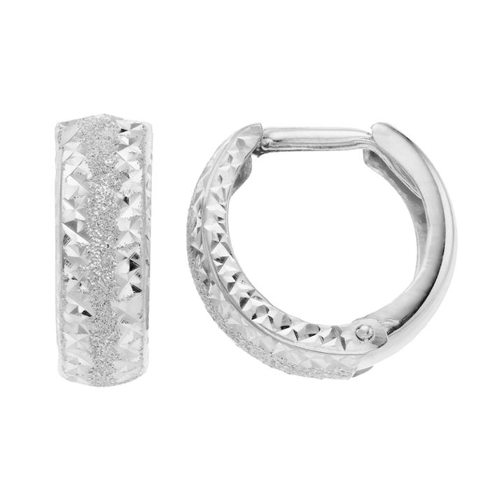 14k White Gold Textured Hinged Hoop Earrings, Women's