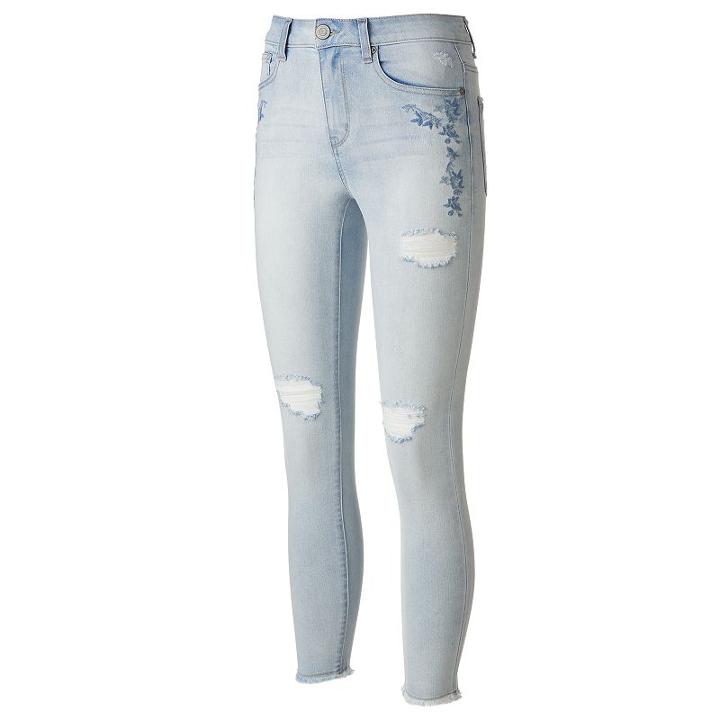 Juniors' So&reg; High Waisted Ripped Ankle Jeggings, Teens, Size: 0, Blue Other