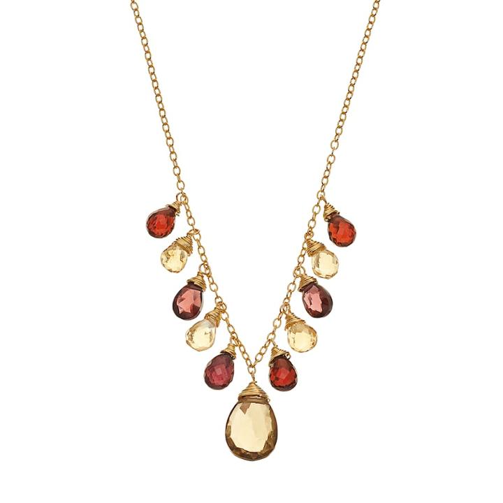 18k Gold Over Silver Garnet, Citrine And Beer Quartz Briolette Necklace, Women's, Size: 18, Red