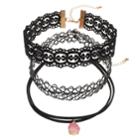 Mudd&reg; Pink Simulated Drusy, Lace & Tattoo Choker Necklace Set, Women's, Black