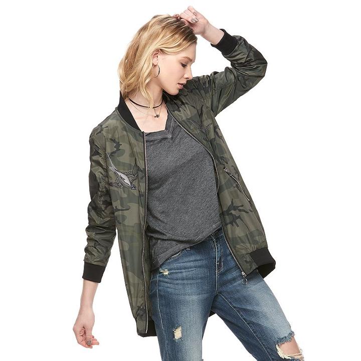 Women's Rock & Republic&reg; Camo Bomber Jacket, Size: Xl, Beige Oth