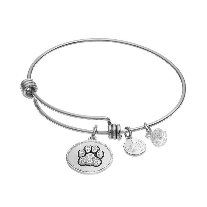 Love This Life Dog Paw Print Charm Bangle Bracelet, Women's, Grey