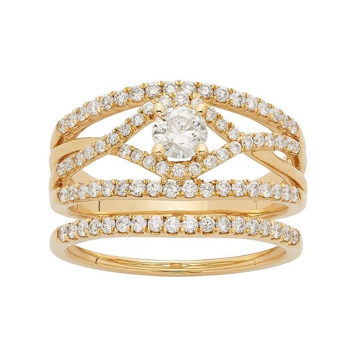 14k Gold 1 Carat T.w. Igl Certified Diamond Openwork Engagement Ring Set, Women's, Size: 6, White
