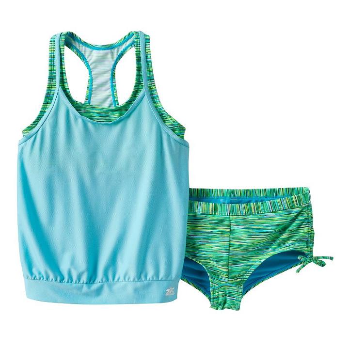 Girls 7-16 Zeroxposur Blouson Mock-layer Swimsuit Set, Girl's, Size: 16, Green Oth