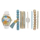 Vivani Women's Floral Crystal Watch & Bracelet Set, Size: Medium, White
