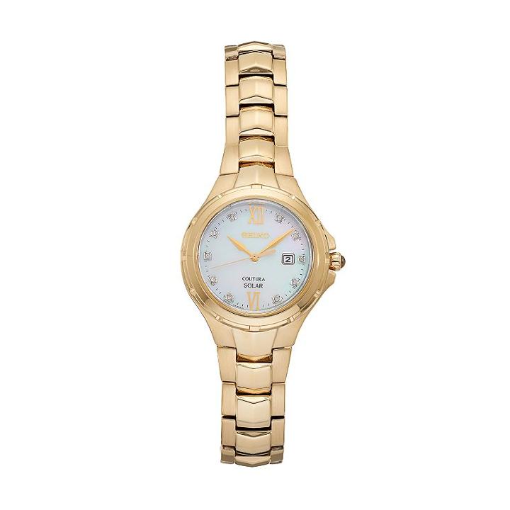 Seiko Women's Coutura Diamond Stainless Steel Solar Watch, Gold