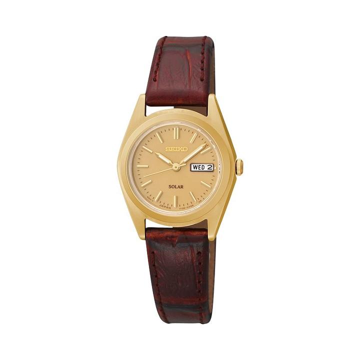 Seiko Women's Solar Leather Watch, Brown