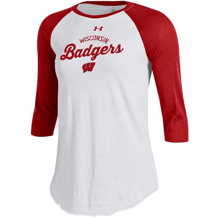 Women's Under Armour Wisconsin Badgers Baseball Tee, Size: Medium, Red