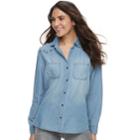 Women's Rock & Republic&reg; Embellished Chambray Shirt, Size: Large, Med Blue