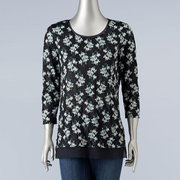 Simply Vera Vera Wang, Women's Crinkle Printed Tee, Size: Xs, Dark Grey