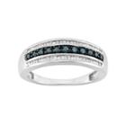 1 Carat T.w. Blue & White Diamond Sterling Silver 3-row Ring, Women's, Size: 7