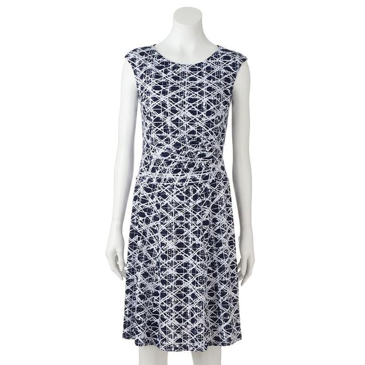 Women's Perceptions Abstract Ruched Shift Dress, Size: 10, Dark Blue
