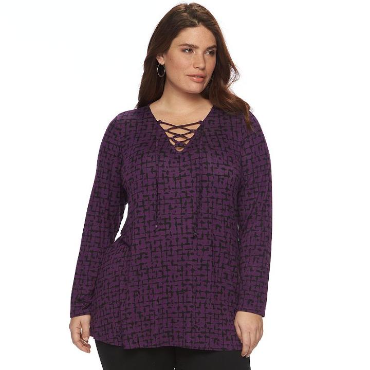 Plus Size Apt. 9&reg; Lace-up Sweater, Women's, Size: 1xl, Med Red