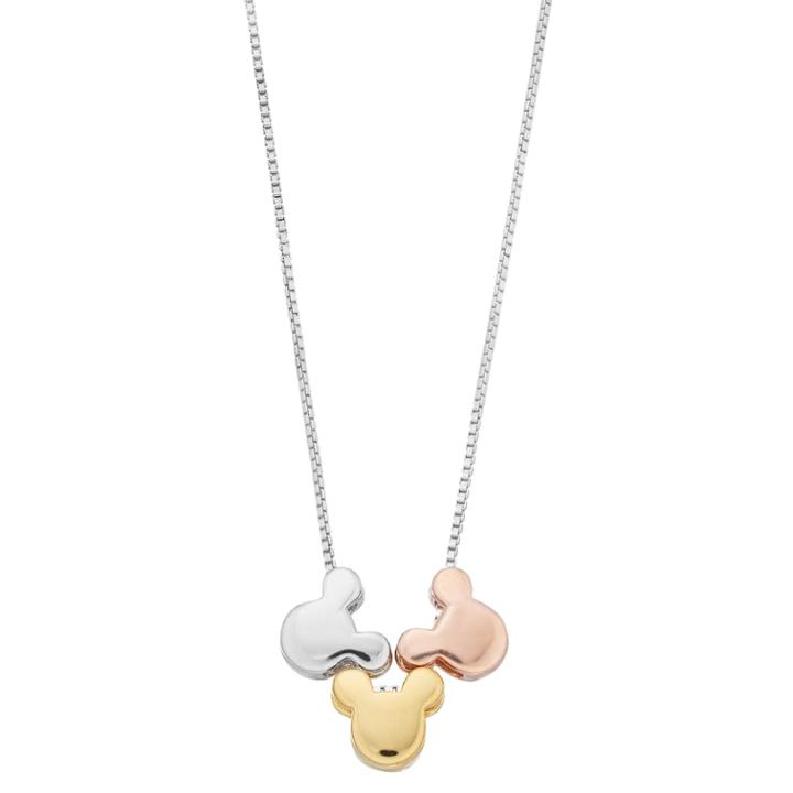 Disney's Mickey Mouse Tri-tone Sterling Silver Pendant Necklace, Women's, White