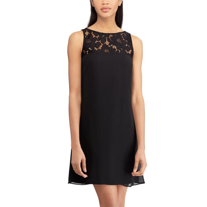 Women's Chaps Lace Yoke A-line Dress, Size: 14, Black