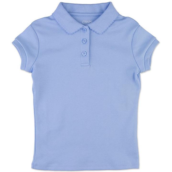 Girls 7-16 Chaps Cap Sleeve Picot School Uniform Polo, Girl's, Size: Small, Blue