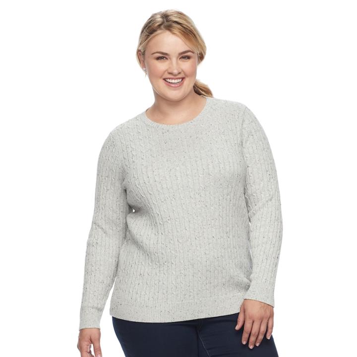 Plus Size Croft & Barrow&reg; Cable Knit Sweater, Women's, Size: 3xl, Light Grey