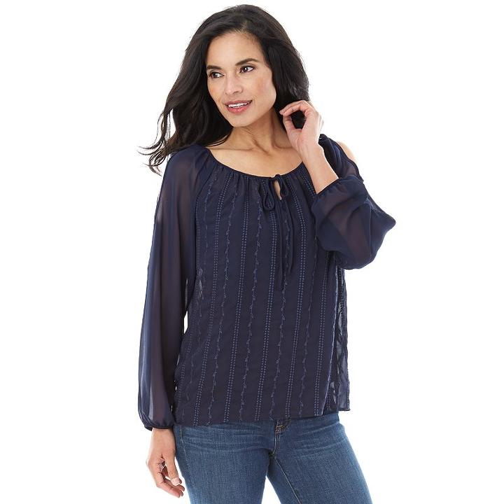 Women's Ab Studio Embroidered Cold-shoulder Peasant Top, Size: Small, Blue (navy)