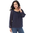 Women's Ab Studio Embroidered Cold-shoulder Peasant Top, Size: Small, Blue (navy)