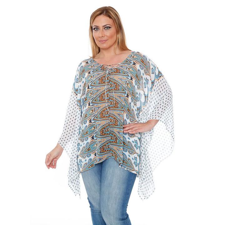 Plus Size White Mark Poncho Tunic, Women's, Size: 1xl, Blue