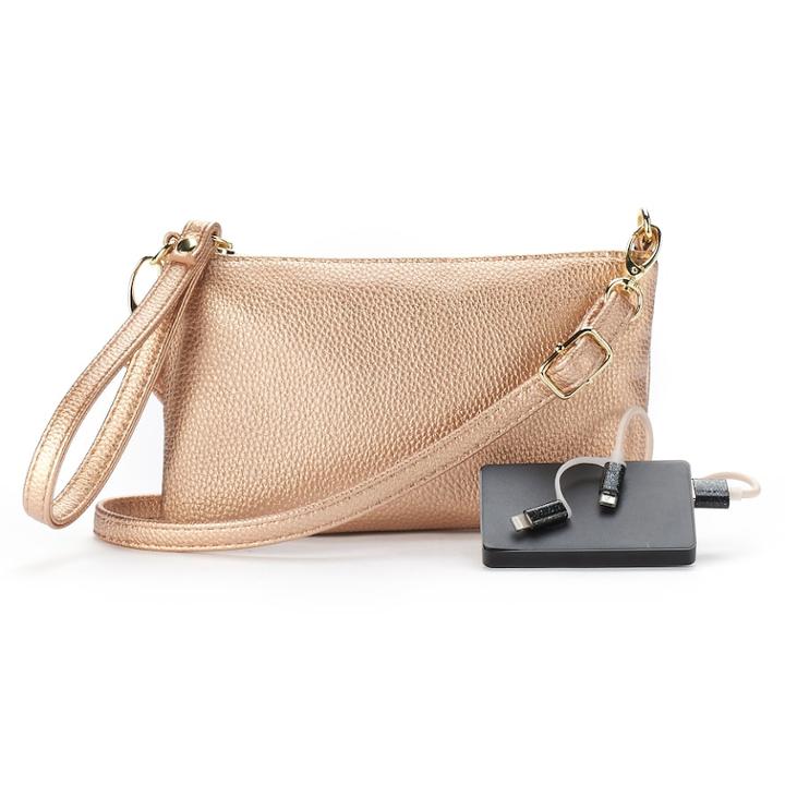 Phone Charging Crossbody Bag, Women's, Med Pink