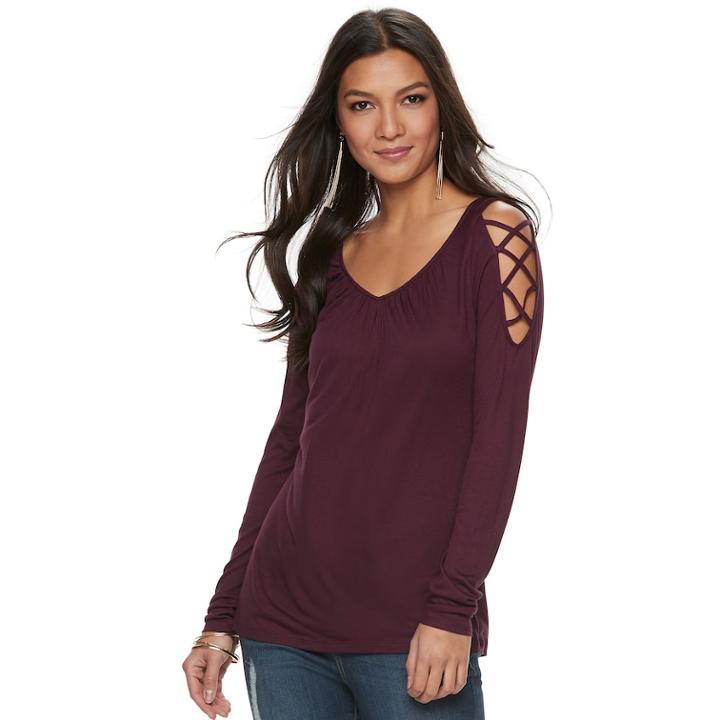 Women's Jennifer Lopez Solid Strappy Tee, Size: Large, Drk Purple