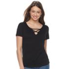 Juniors' Mudd&reg; Mineral Wash Lace-up Tee, Teens, Size: Large, Black