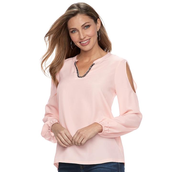 Women's Juicy Couture Embellished Notch Neck Top, Size: Xs, Light Pink