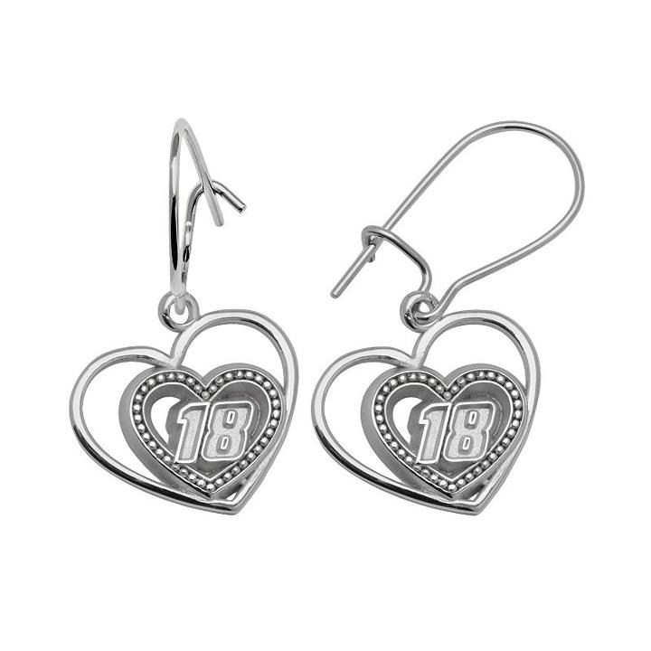 Insignia Collection Nascar Kyle Busch Sterling Silver 18 Heart Drop Earrings, Women's, Grey