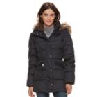Women's Tower By London Fog Hooded Faux-fur Trim Puffer Jacket, Size: Small, Blue (navy)
