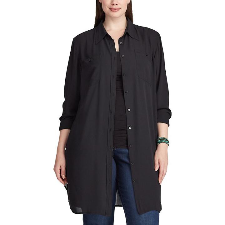 Plus Size Chaps Georgette Button-up Tunic, Women's, Size: 1xl, Black