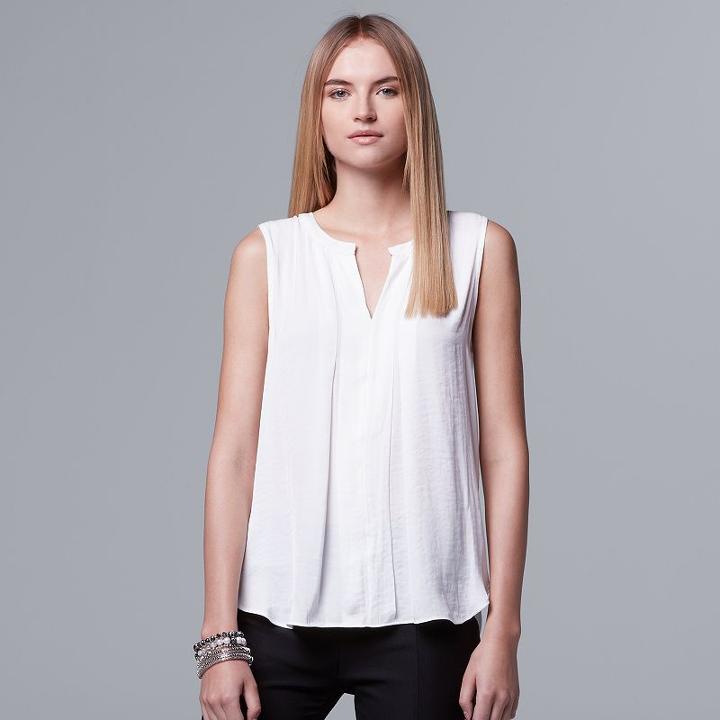 Women's Simply Vera Vera Wang Pleated Tank, Size: Small, White Oth