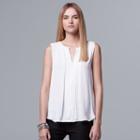 Women's Simply Vera Vera Wang Pleated Tank, Size: Small, White Oth
