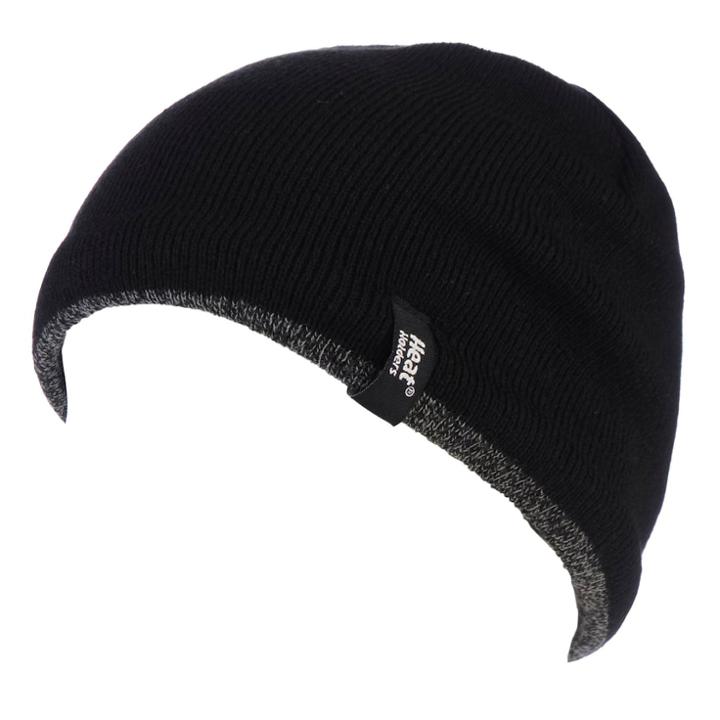Men's Heat Holders Flat-knit Contrast-trim Beanie, Black