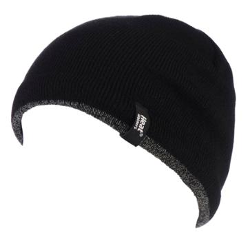 Men's Heat Holders Flat-knit Contrast-trim Beanie, Black