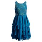 Girls 7-16 Emily West Sequin Rose Ruffled Corkscrew Dress, Size: 14, Turquoise/blue (turq/aqua)