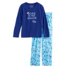 Girls 7-16 Jammies For Your Families Gone To The Beach Love, Santa Top & Starfish Pattern Bottoms Pajama Set, Size: 12, Turquoise/blue (turq/aqua)