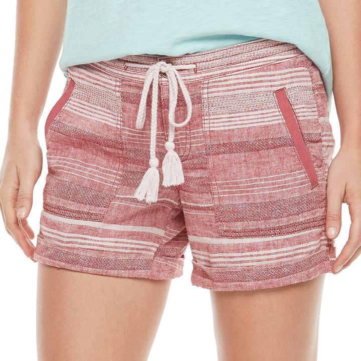 Women's Sonoma Goods For Life&trade; Striped Linen-blend Shorts, Size: 12, Med Red