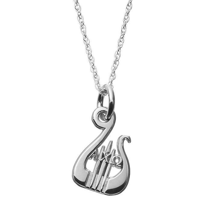 Logoart Sterling Silver Alpha Chi Omega Sorority Lyre Pendant Necklace, Women's, Size: 18, Grey