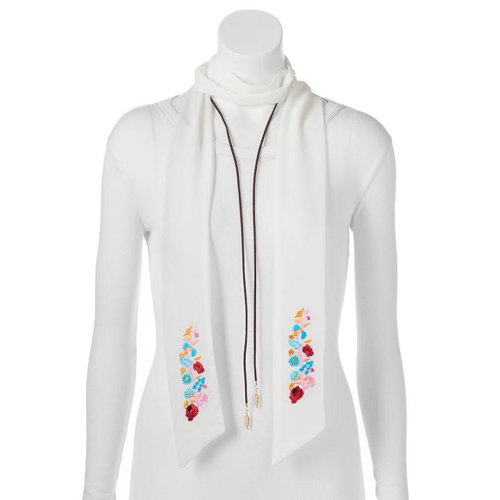 Mudd&reg; Embroidered Floral Skinny Scarf & Feather Lariat Necklace Set, Women's, Ovrfl Oth