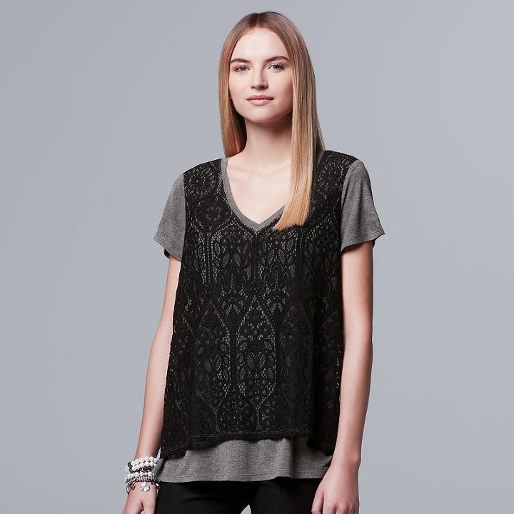 Women's Simply Vera Vera Wang Layered Lace Swing Tee, Size: Large, Grey Other