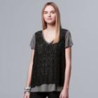 Women's Simply Vera Vera Wang Layered Lace Swing Tee, Size: Large, Grey Other