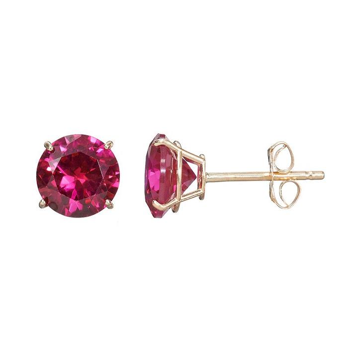 Everlasting Gold Gemstone Lab-created Ruby 10k Gold Stud Earrings, Women's, Red