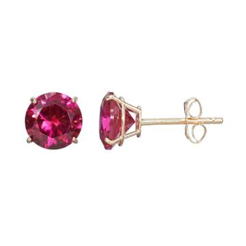 Everlasting Gold Gemstone Lab-created Ruby 10k Gold Stud Earrings, Women's, Red